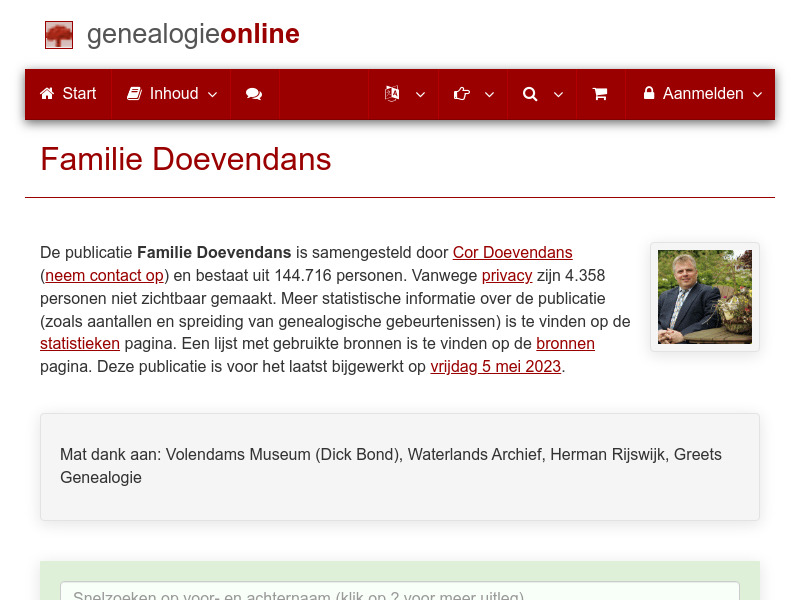 Screenshot van website