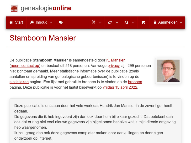 Screenshot van website