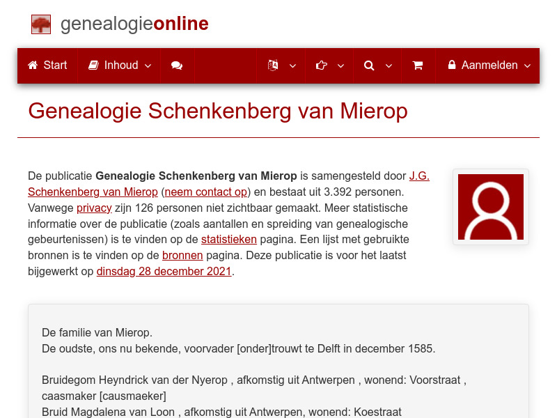Screenshot van website