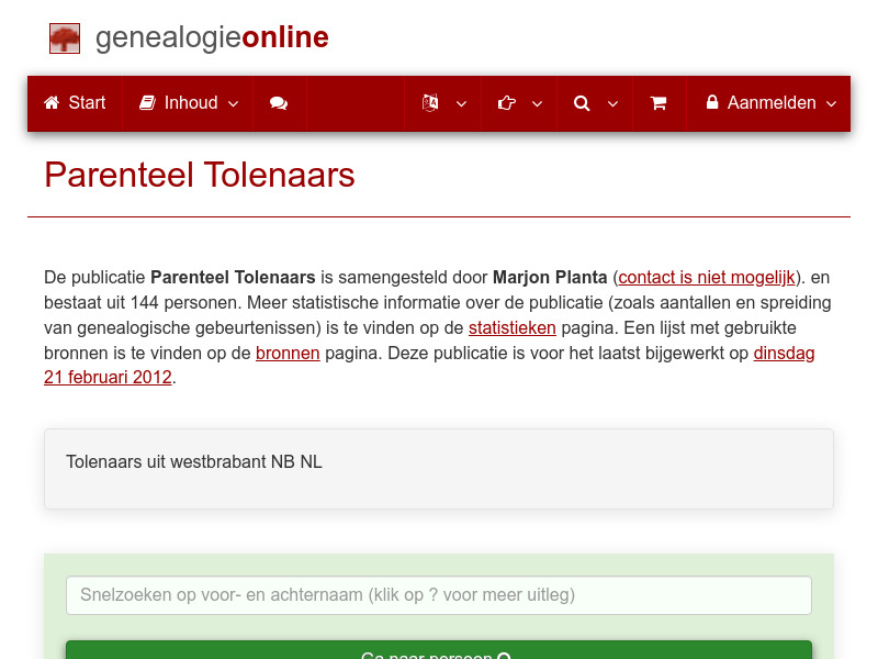 Screenshot van website