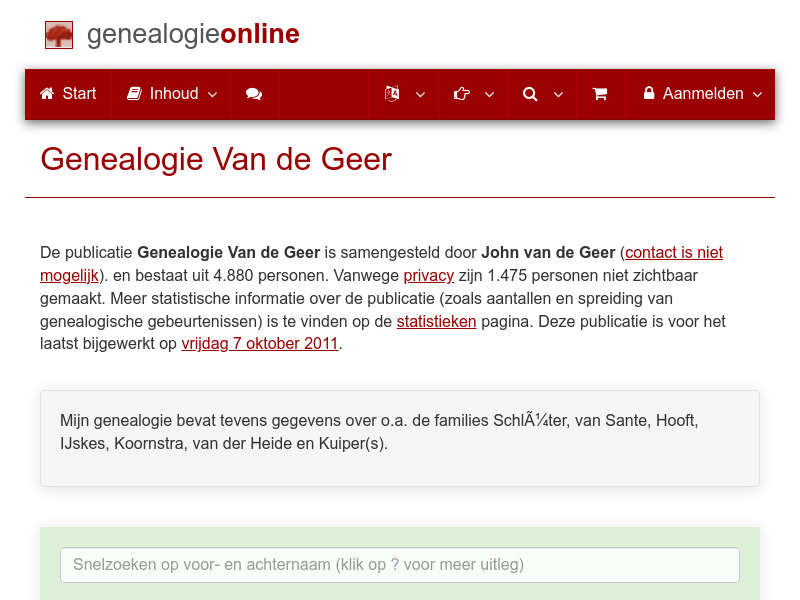 Screenshot van website