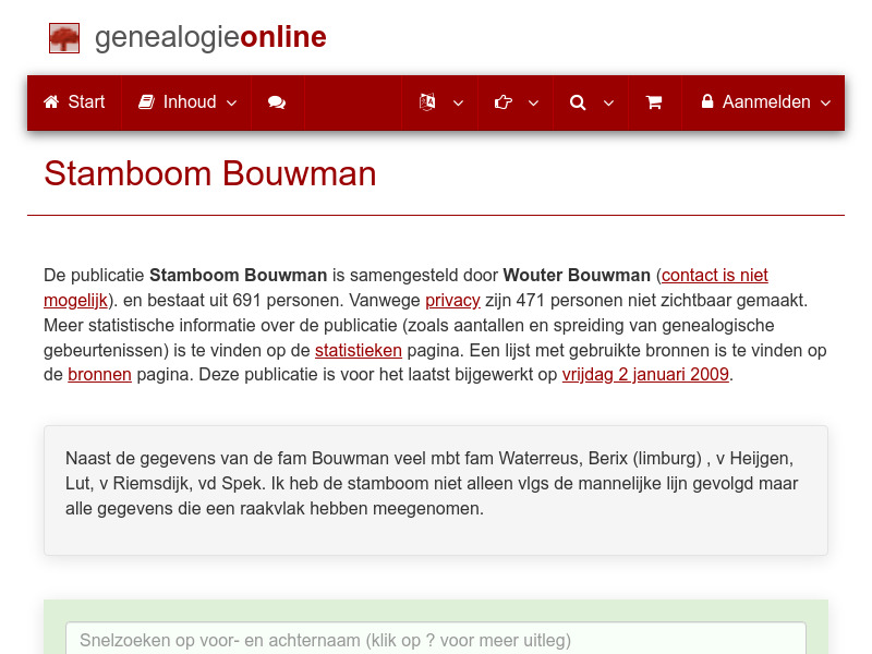 Screenshot van website