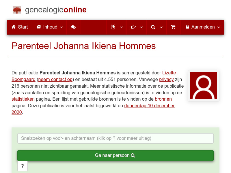 Screenshot van website