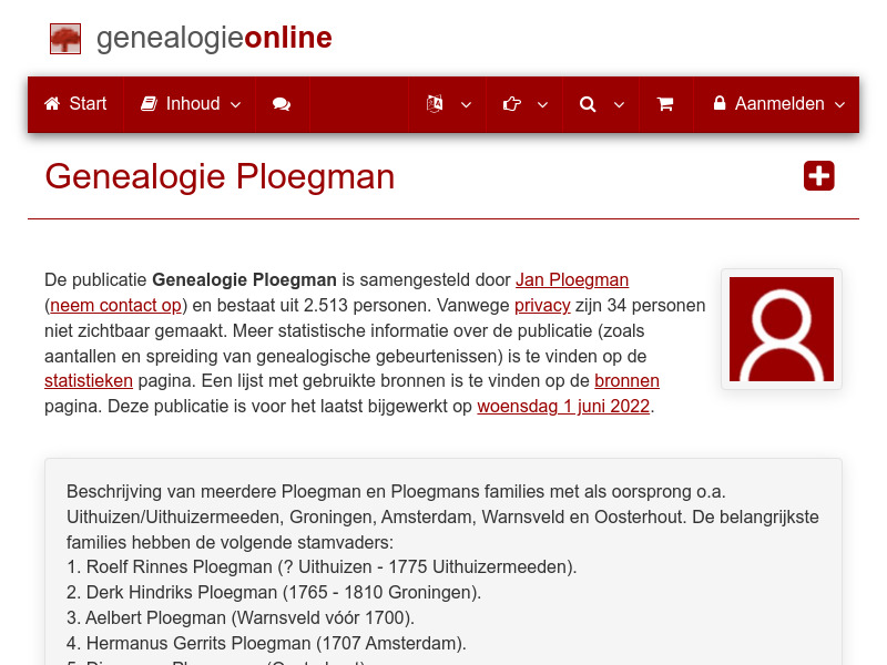 Screenshot van website