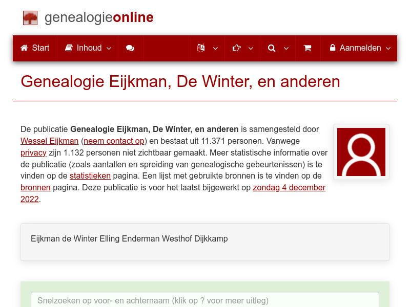 Screenshot van website