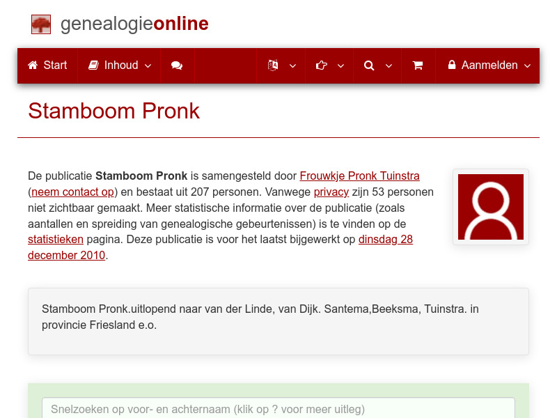 Screenshot van website