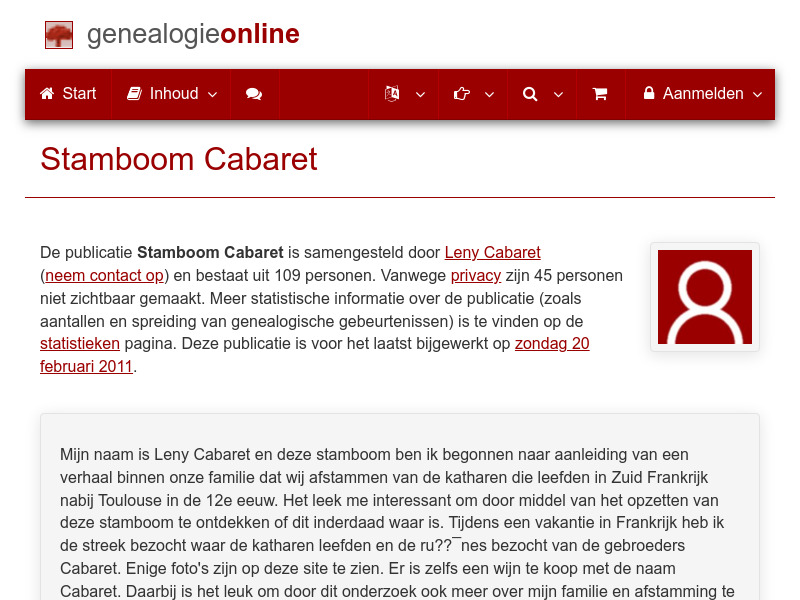 Screenshot van website