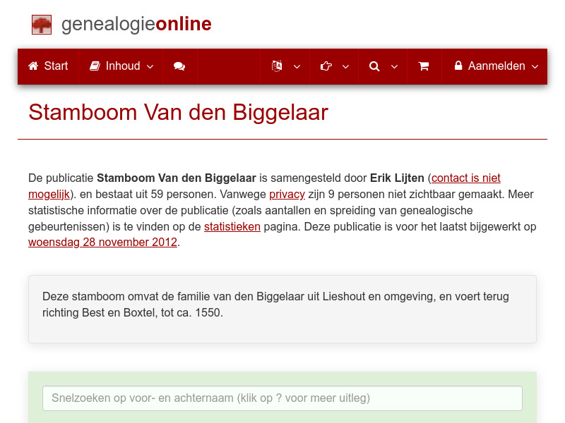 Screenshot van website
