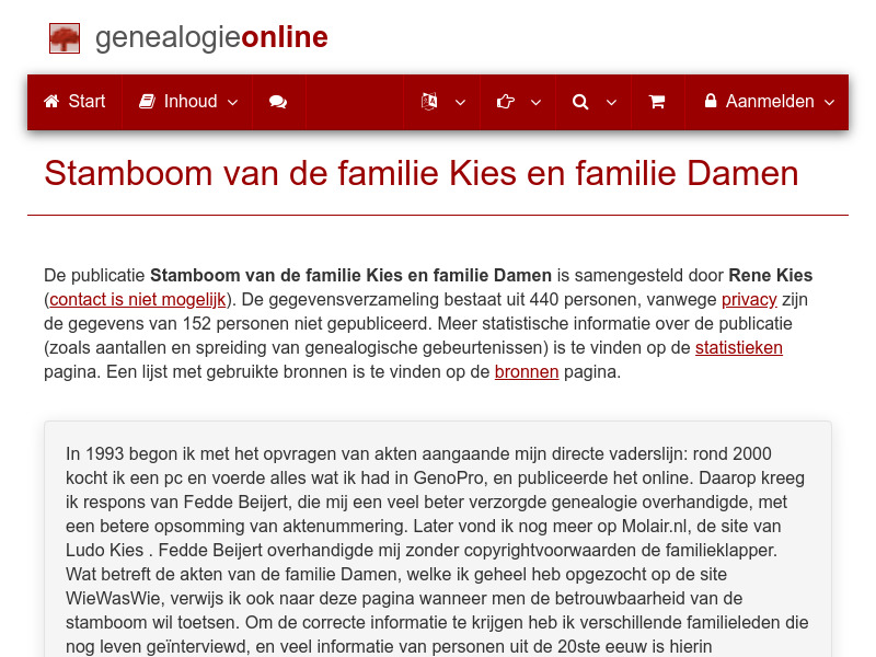 Screenshot van website