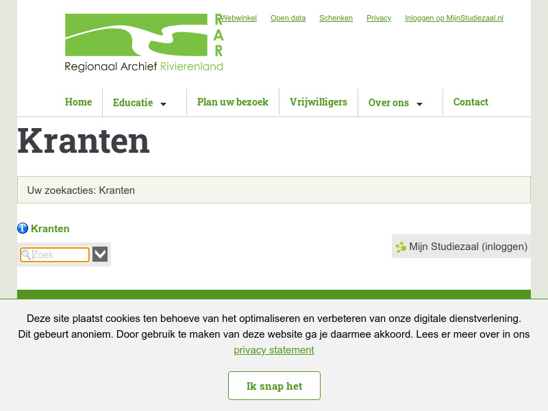 Screenshot van website