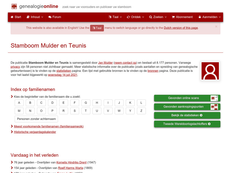 Screenshot van website