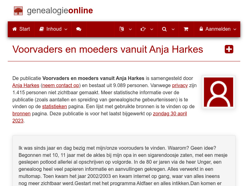 Screenshot van website