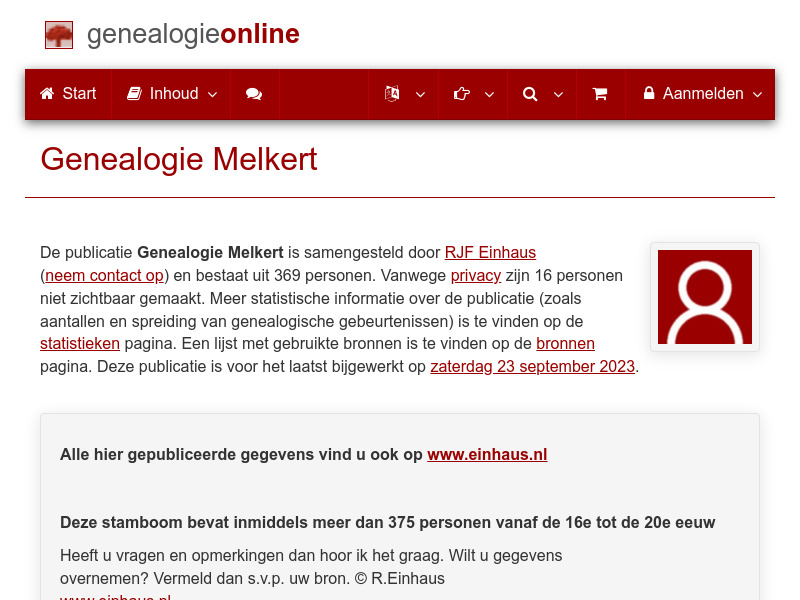 Screenshot van website
