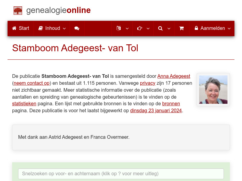 Screenshot van website