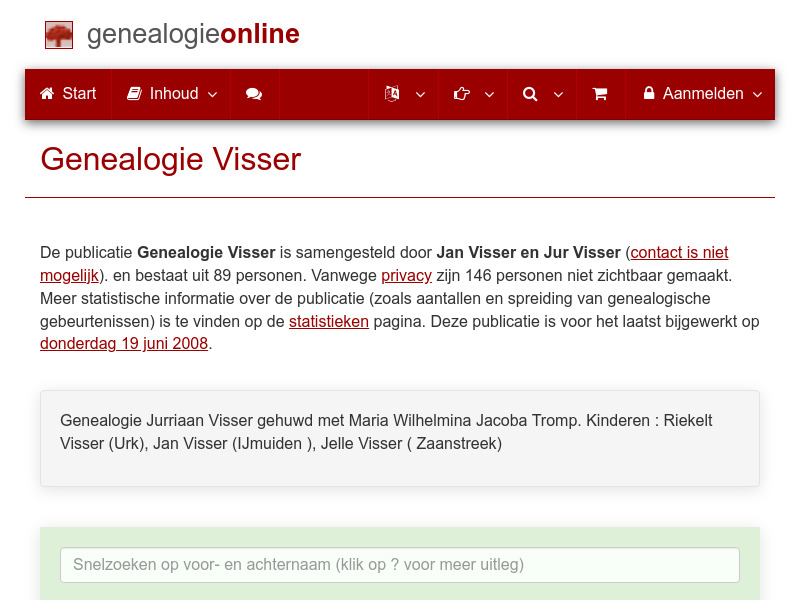 Screenshot van website
