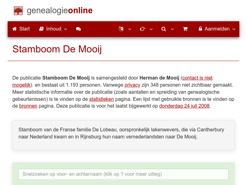 Screenshot van website