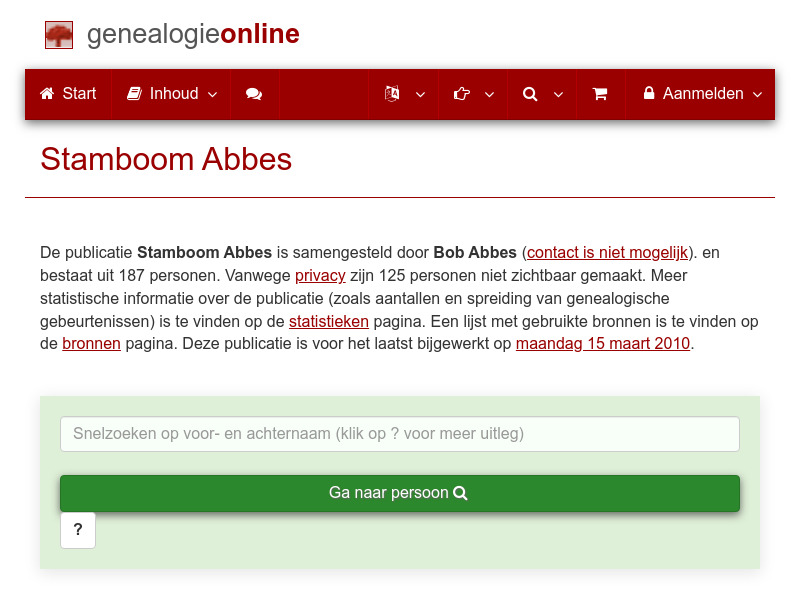 Screenshot van website
