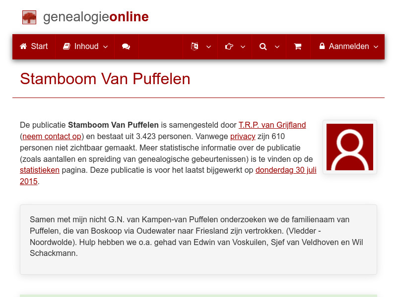 Screenshot van website