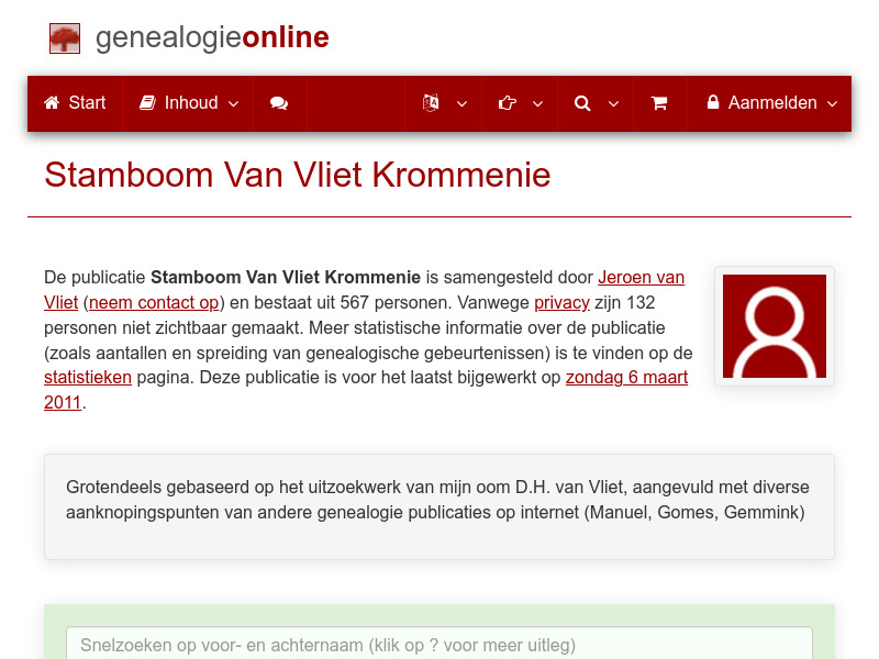 Screenshot van website