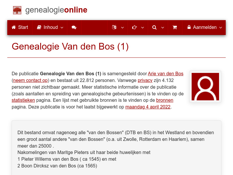 Screenshot van website
