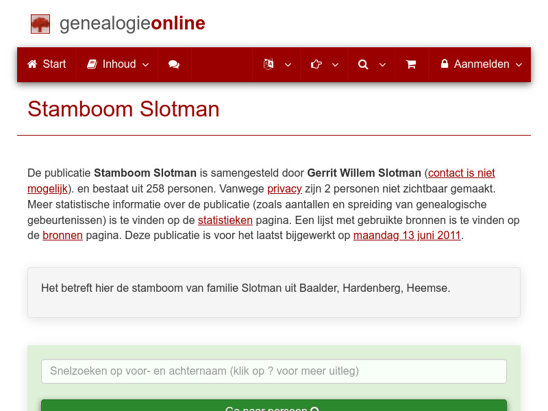 Screenshot van website