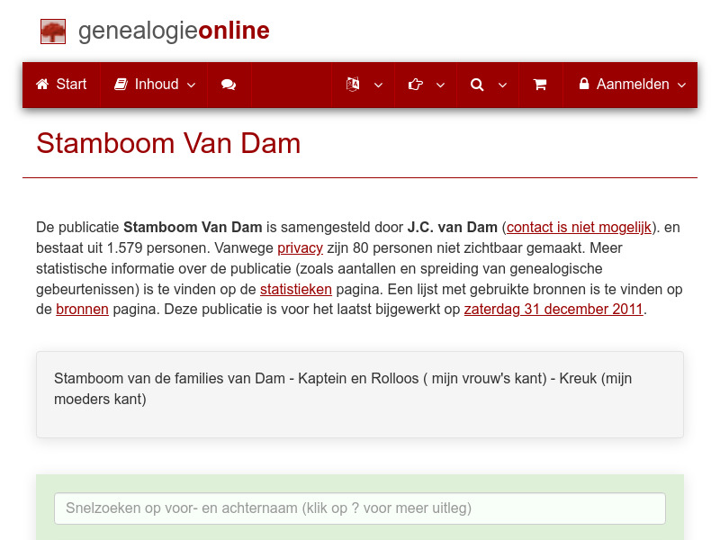 Screenshot van website