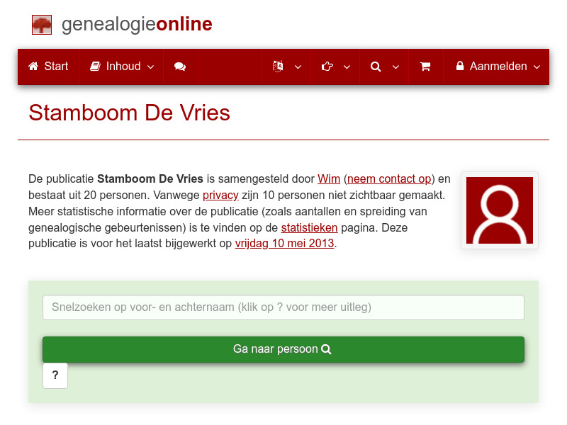 Screenshot van website
