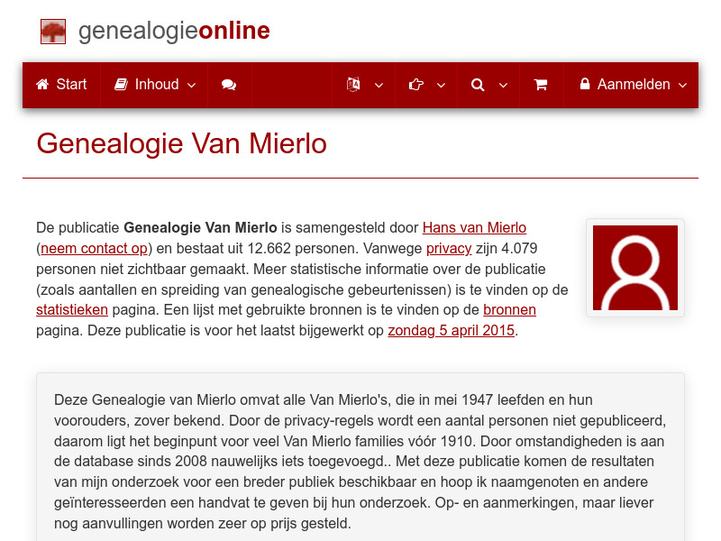 Screenshot van website
