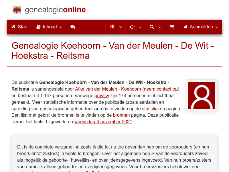 Screenshot van website