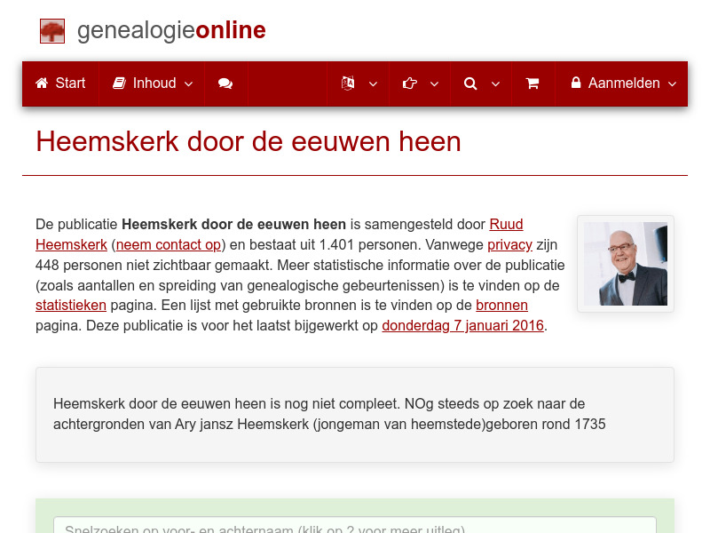 Screenshot van website