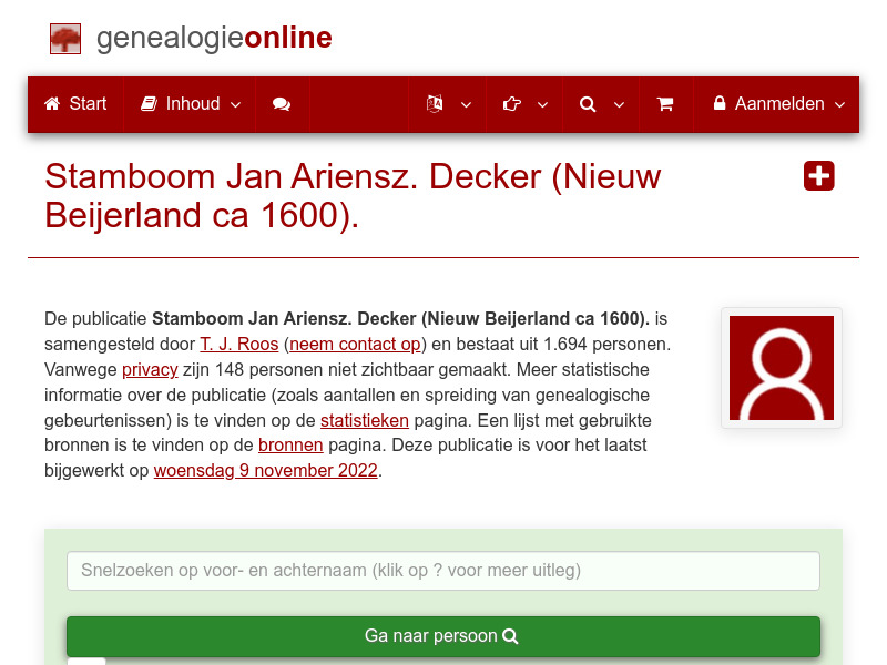 Screenshot van website