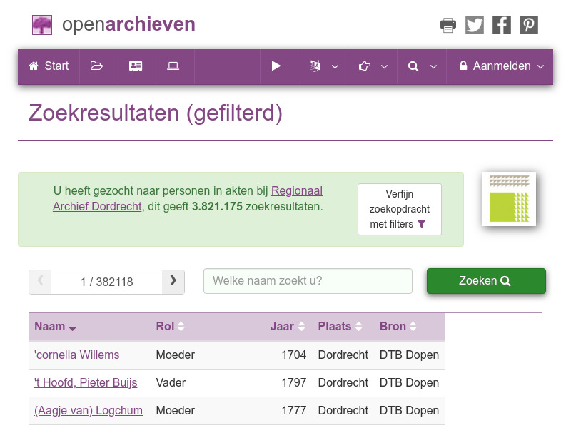 Screenshot van website