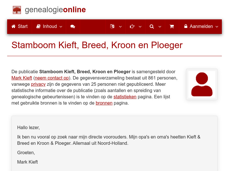 Screenshot van website