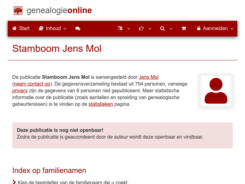 Screenshot van website