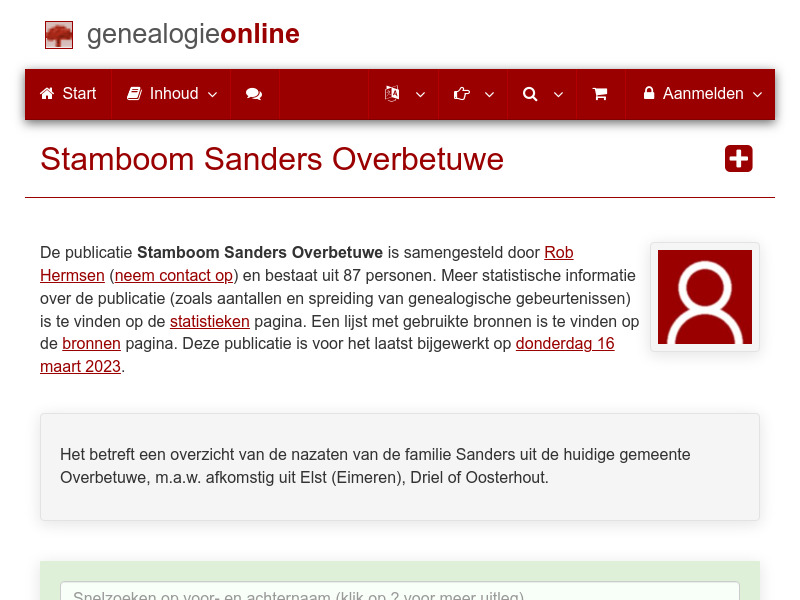 Screenshot van website