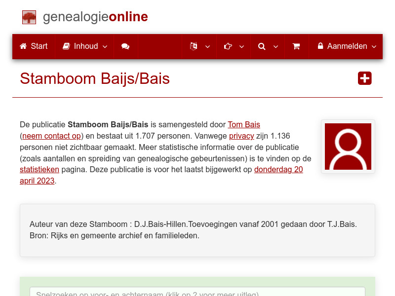Screenshot van website