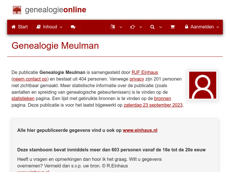 Screenshot van website