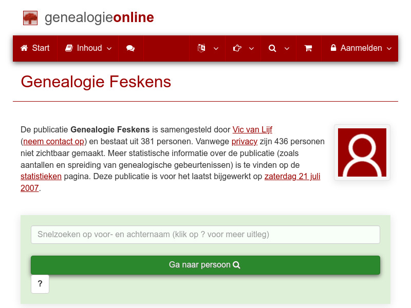 Screenshot van website