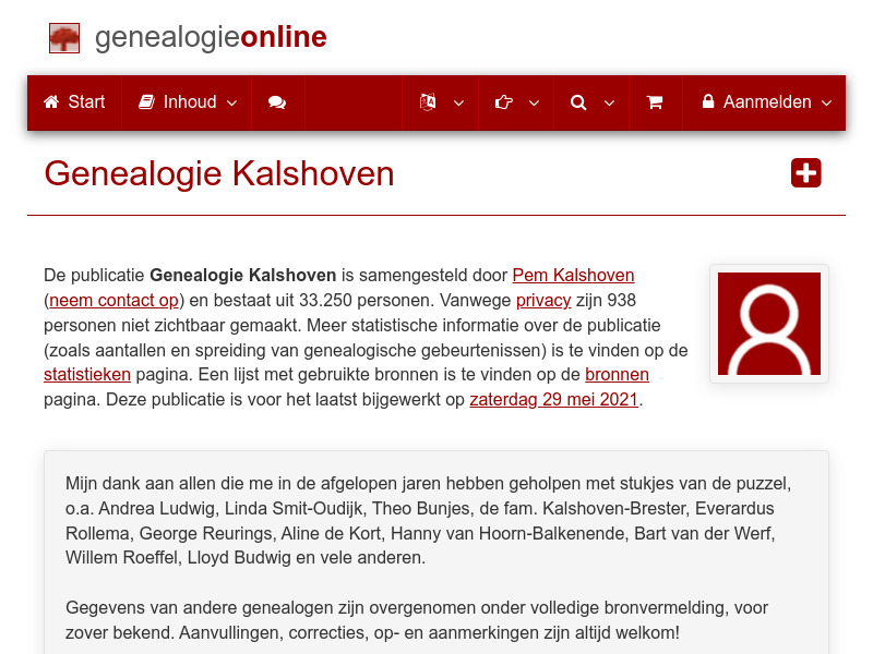 Screenshot van website
