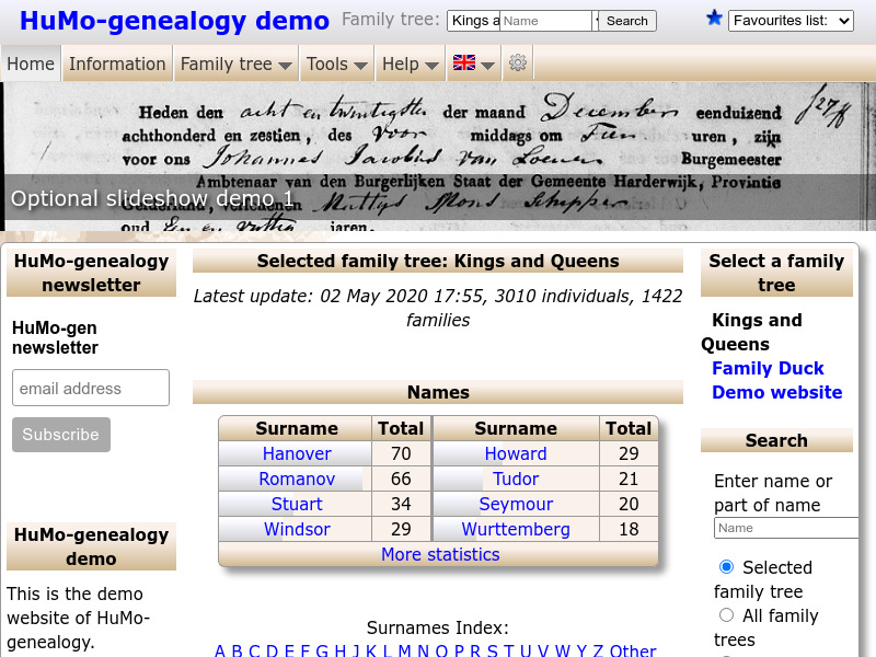 Screenshot van website