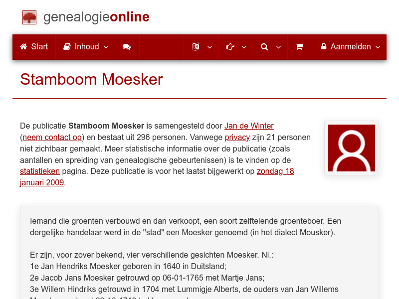 Screenshot van website