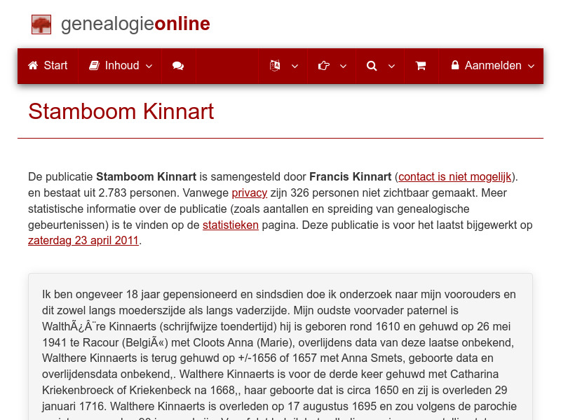 Screenshot van website