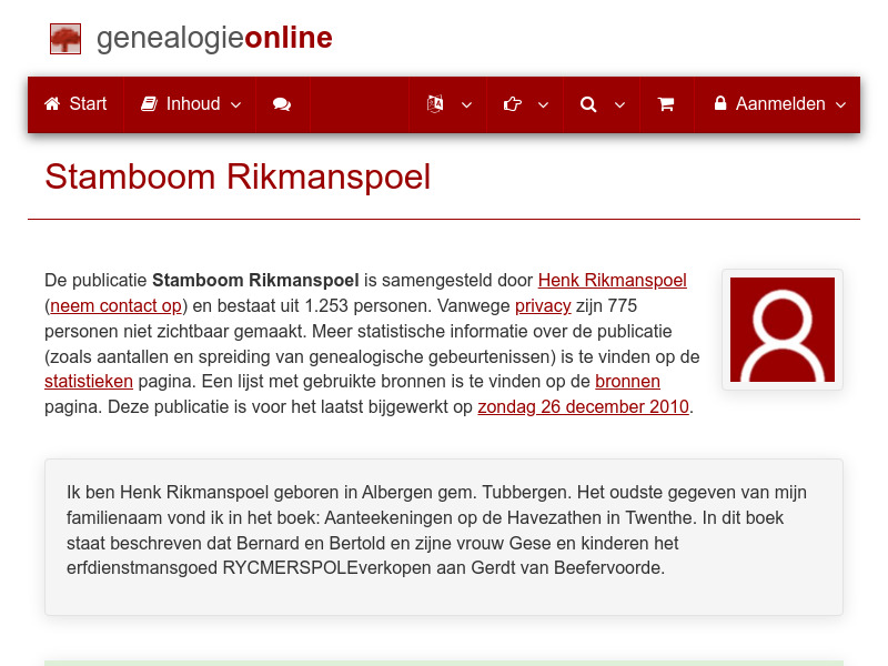 Screenshot van website
