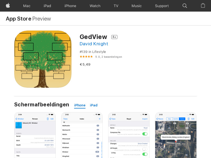 Screenshot van website
