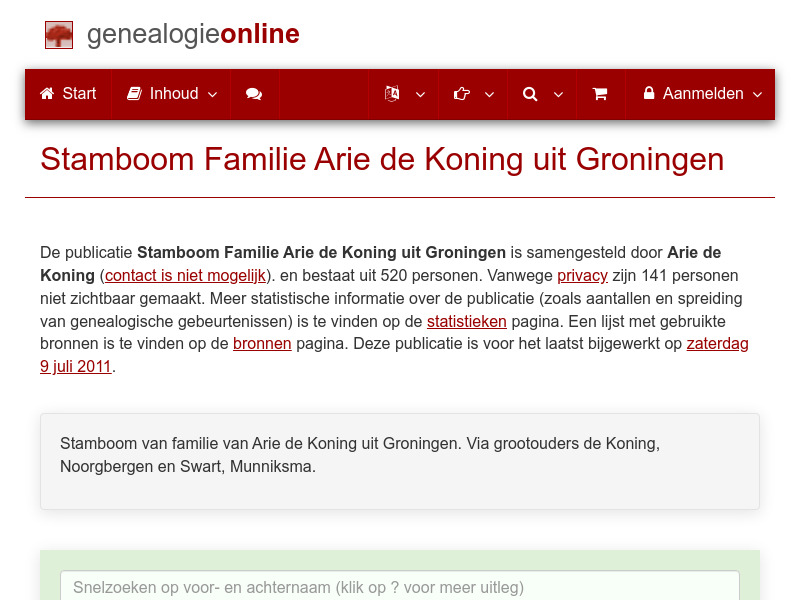 Screenshot van website