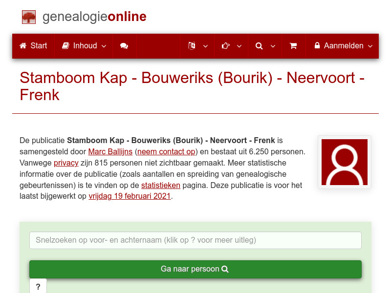 Screenshot van website