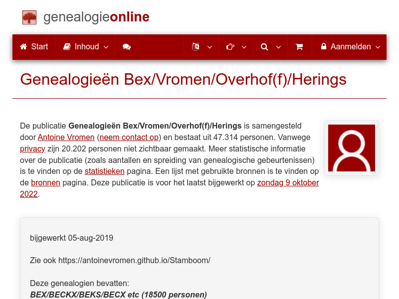 Screenshot van website