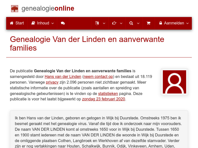 Screenshot van website