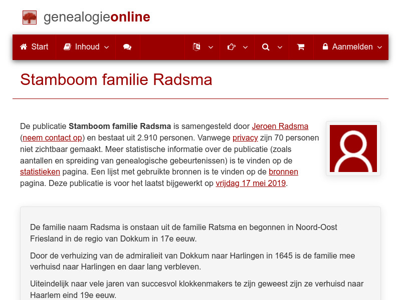 Screenshot van website