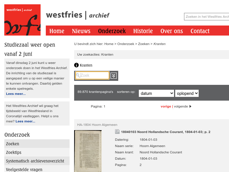 Screenshot van website